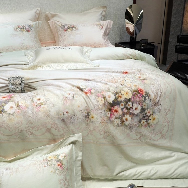 Luxury Floral Micro-Sateen Duvet Cover Set with Reversible Decorative Pillow Shams