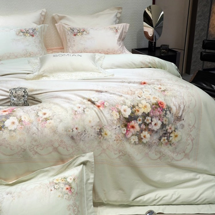 Luxury Floral Micro-Sateen Duvet Cover Set with Reversible Decorative Pillow Shams