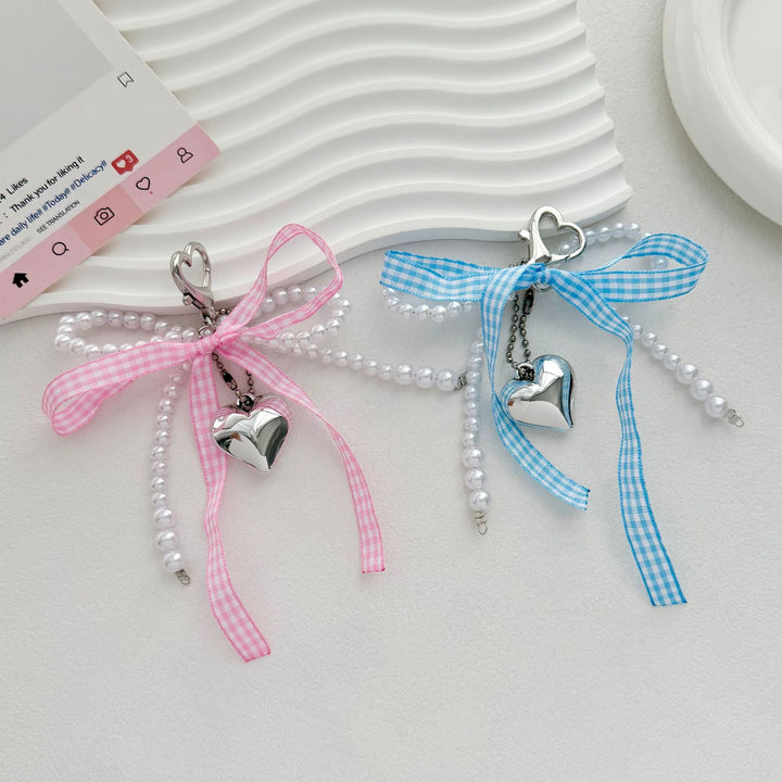 Heart-Shaped Charm Keychain with Pearls and Bow Stornfield