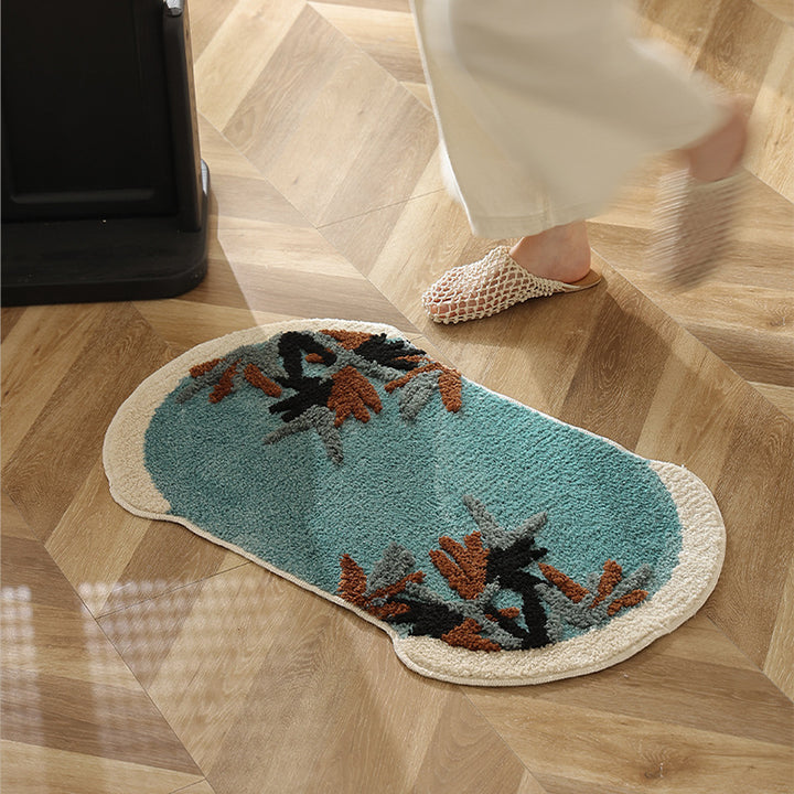 Tufted bath mat rug with botanical textured design Stornfield