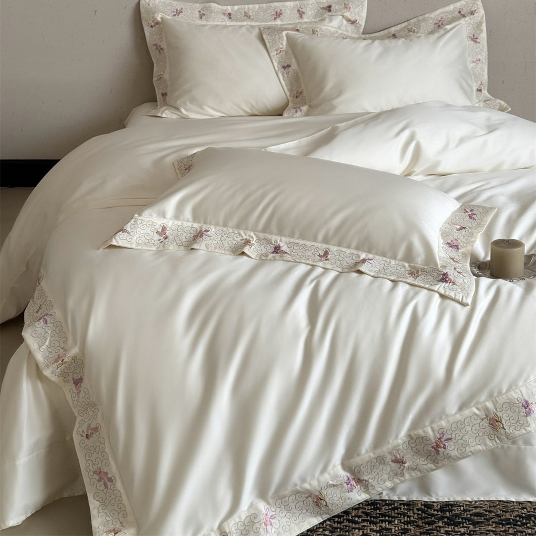 Silky Sateen Embroidered Duvet Cover Set