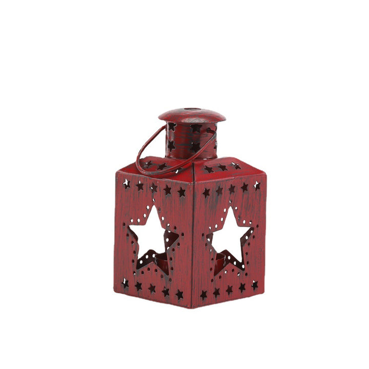 Distressed Shabby-Chic Square Tea Light Lantern with Christmas Tree Cutouts Stornfield
