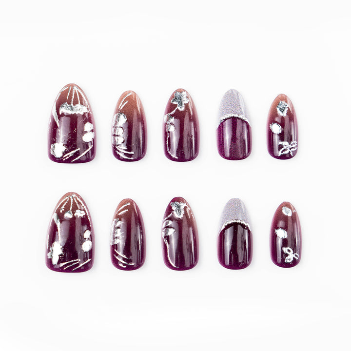 Elegant Press-On Nail Art Set with Silver Accents Stornfield
