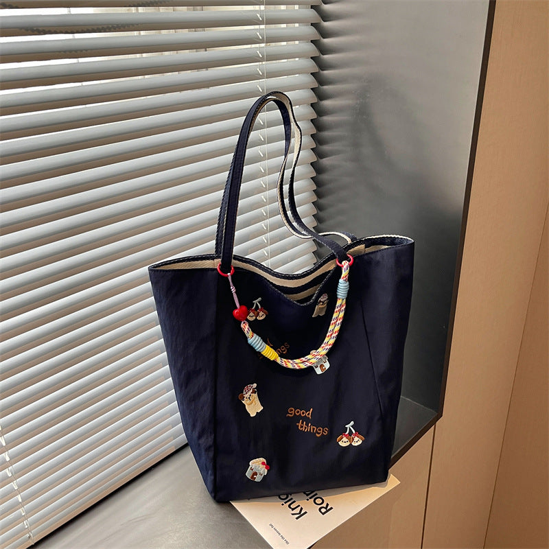 Embroidered Canvas Shopping Tote
