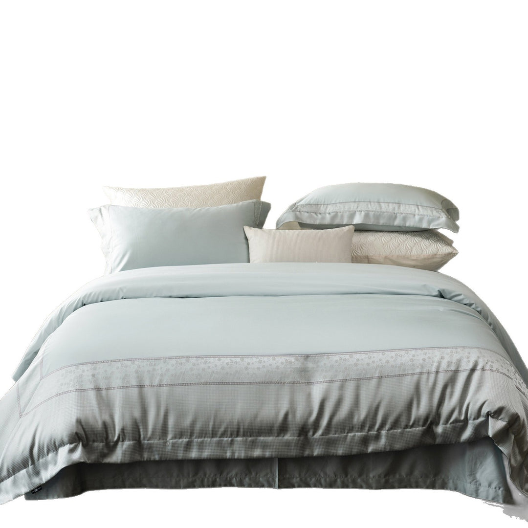 Cotton Sateen Duvet Cover Set with Embroidered Border and Pillow Shams
