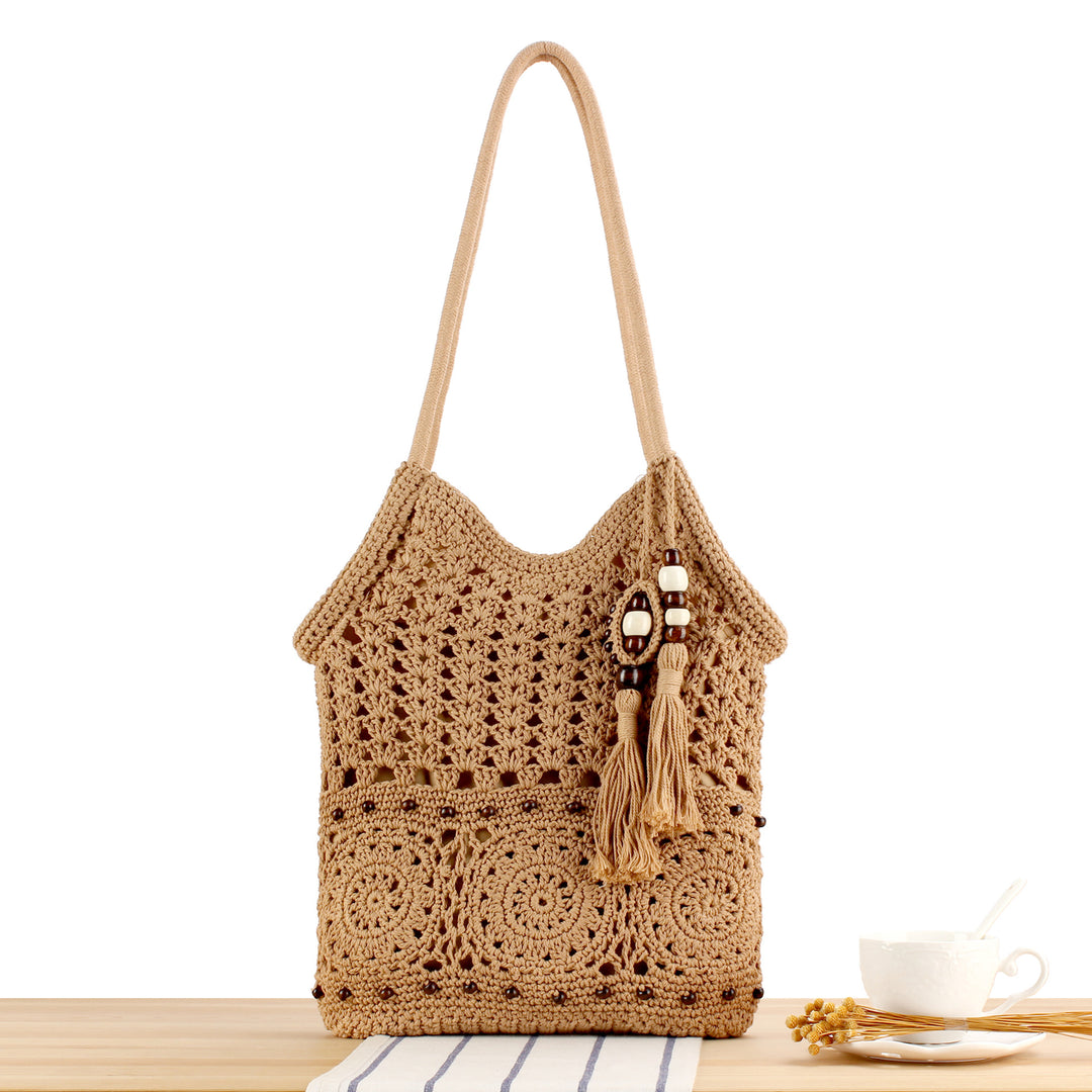 Handmade Macramé Tote Bag with Floral Crochet Work Stornfield