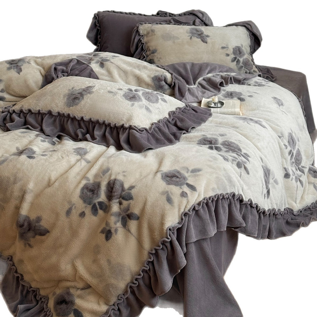 Plush Floral Ruffled Duvet Cover & Pillow Sham Set