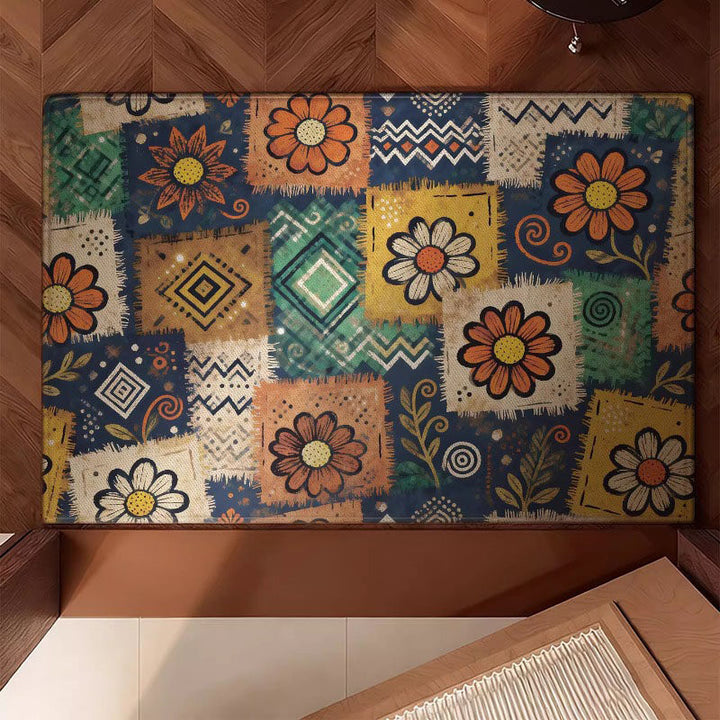 Floral Tile Print Area Rug