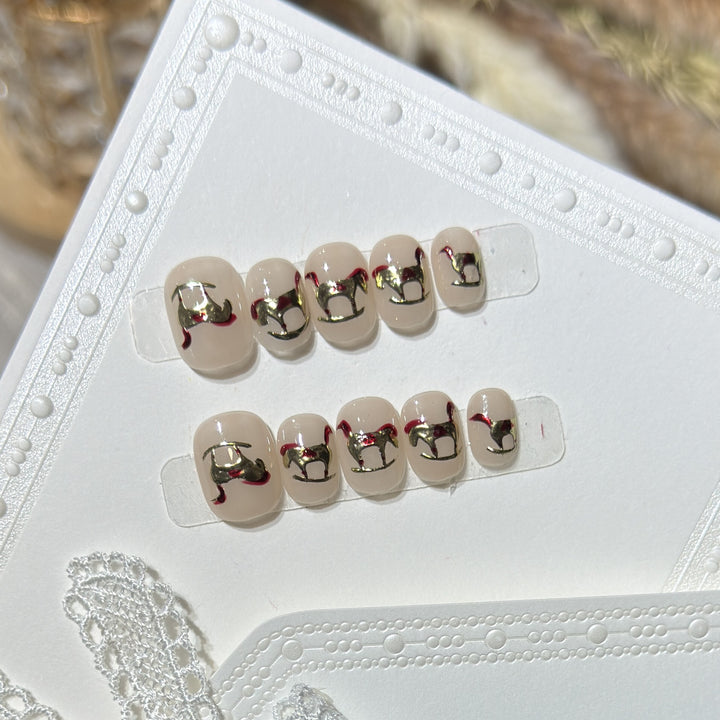Decorative Press-On Nail Art Set with Gold Accent Designs Stornfield