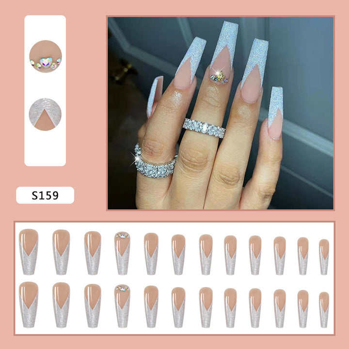 Acrylic Nail Set with Glitter and Lace Design Stornfield