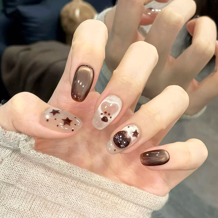 Decorative Press-On Nail Art Set with Whimsical Animal Designs