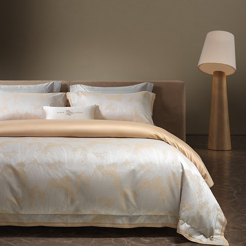 Jacquard Cotton-Sateen Duvet Cover Set with Reversible Silk-Feel Lining and Decorative Lumbar Pillow