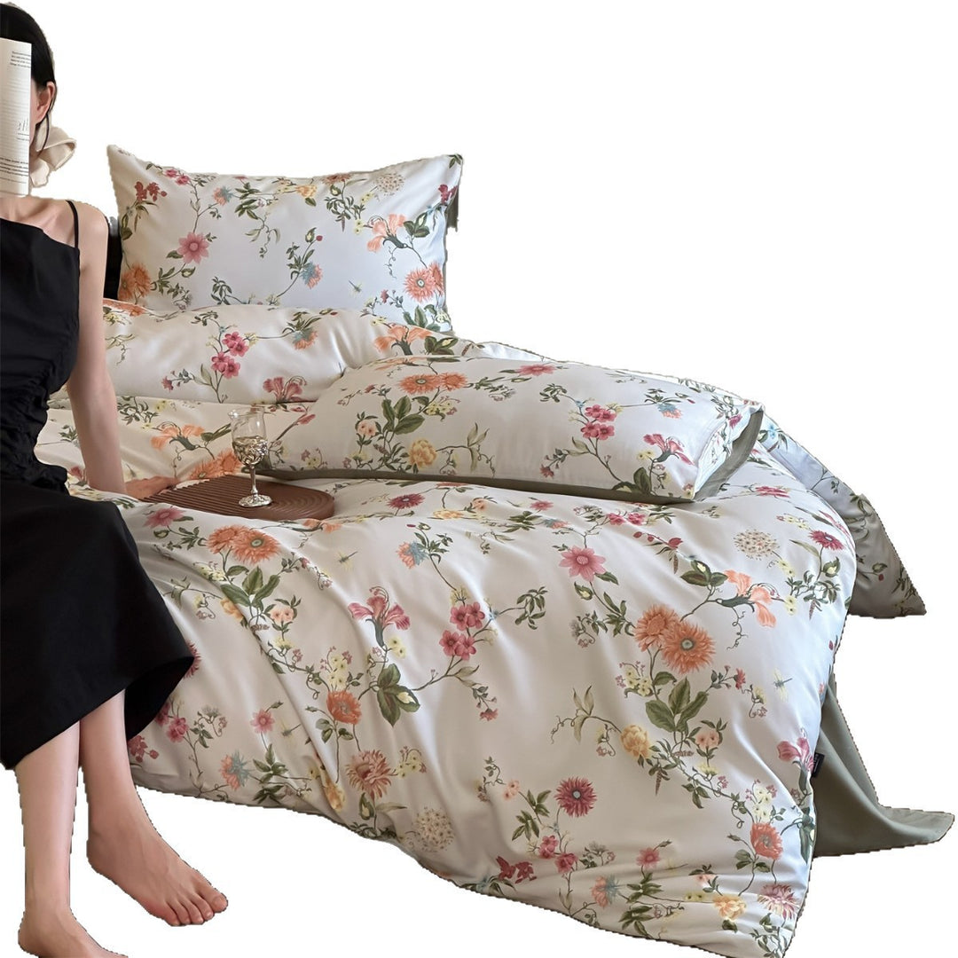 Toile-Print Cotton-Sateen Duvet Cover Set with Reversible Satin-Feel Backing