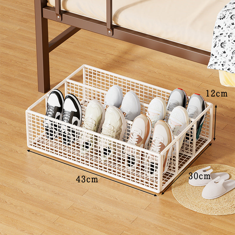Low-Profile Metal Mesh Under-Bed Shoe Storage Drawer with Removable Dividers