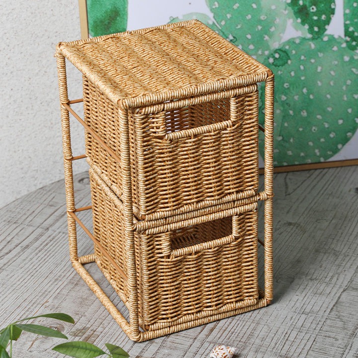 Unisex Stackable Storage Basket with Two Compartments Made of Natural Material Stornfield
