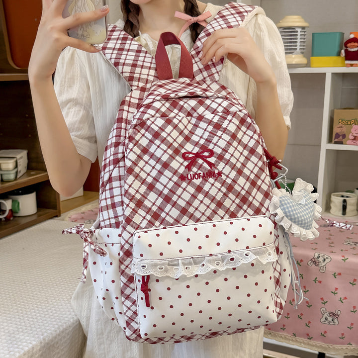 Playful Plaid and Polka Dot Backpack Stornfield