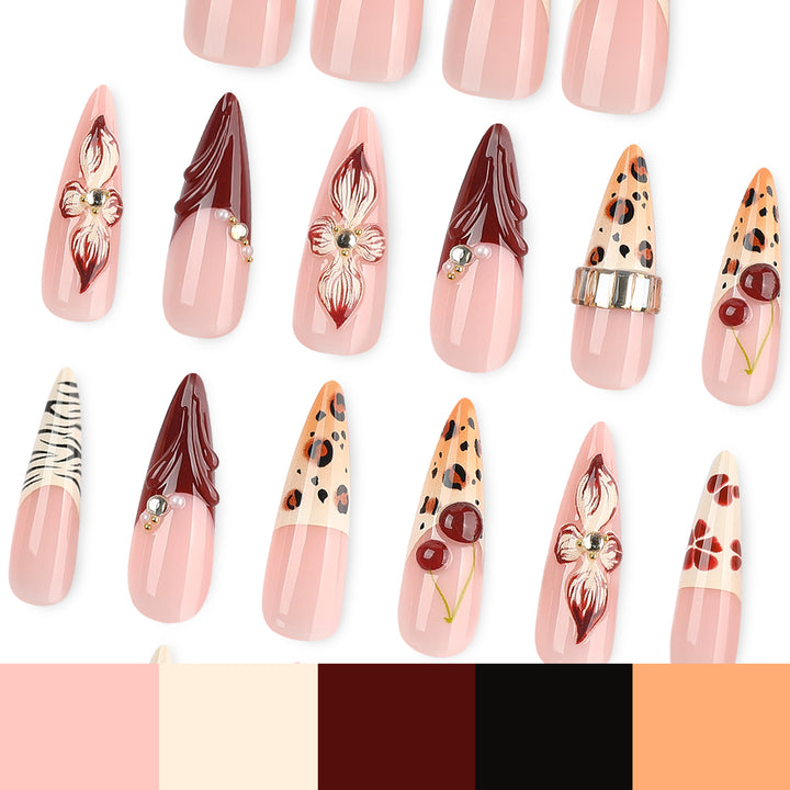 Artificial nail art with floral and animal motifs Stornfield