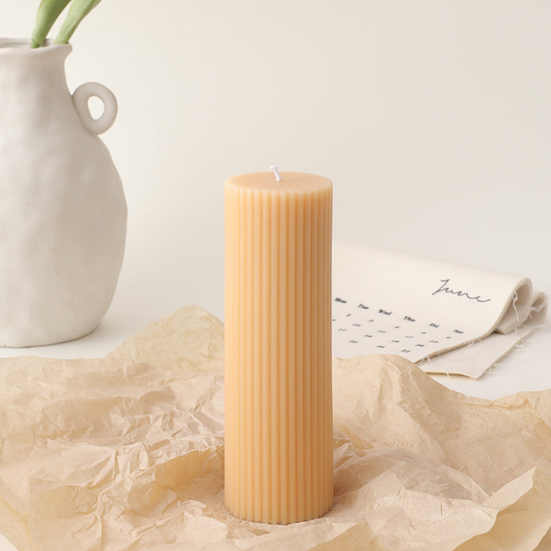 Ribbed Tall Pillar Candle for Home Decor & Events