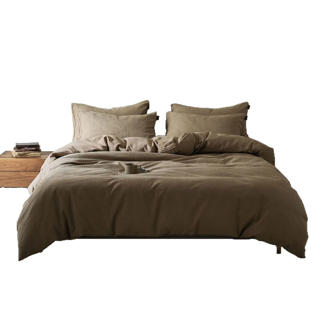 Textured Wavy-Quilted Cotton-Look Duvet Cover and Pillowcase Set