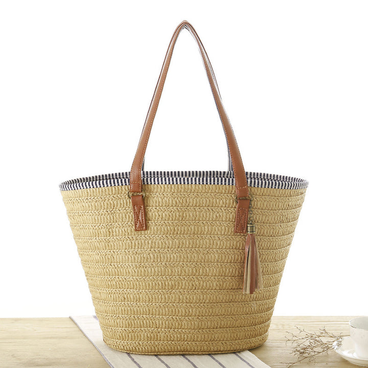 Braided Beach Bag with Elegant Leather Handles Stornfield