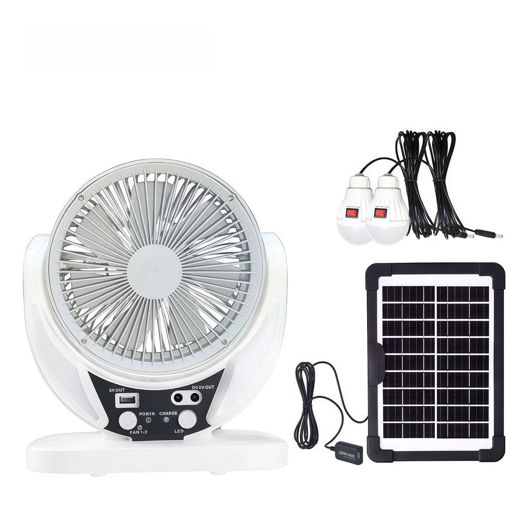 Unisex portable solar fan and lighting set with battery and USB charging function Stornfield