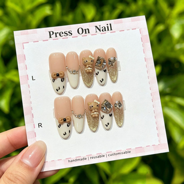 Decorative Press-On Nail Set with Gem Accents  1791774365