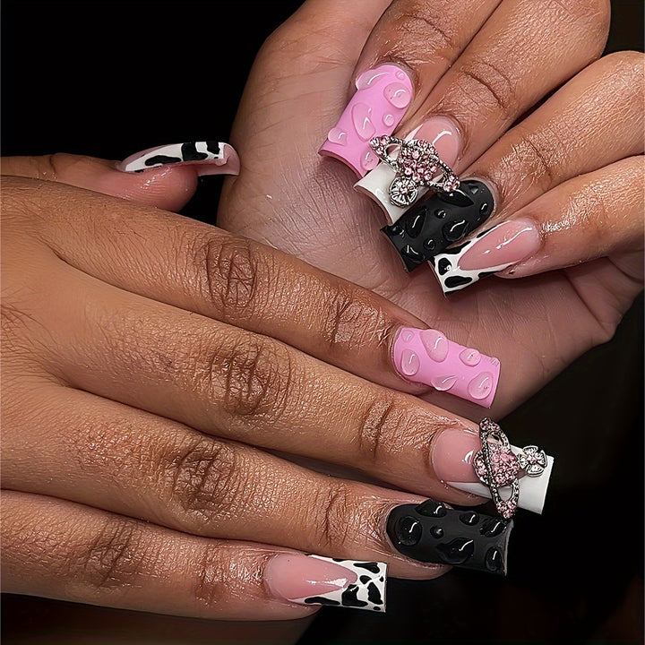 Decorative 3D Press-On Nail Art with Gemstone Accents Stornfield