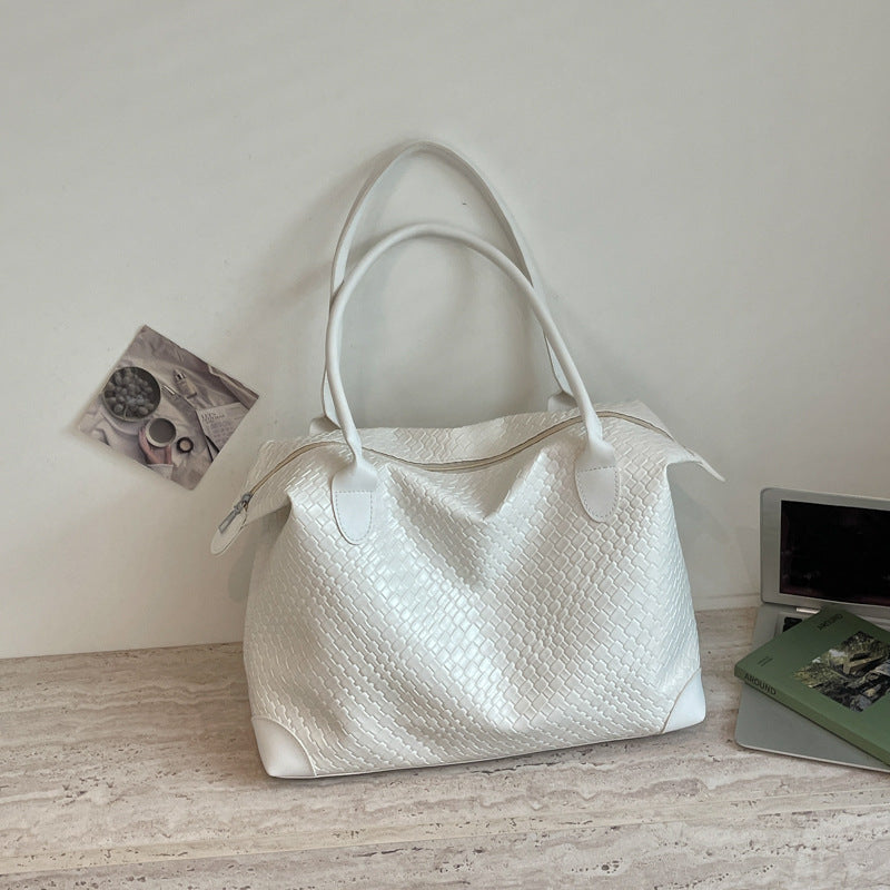 Woven Leather Travel Handbag