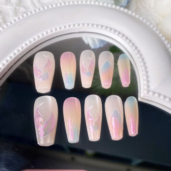Iridescent Floral Design Press-On Nail Set