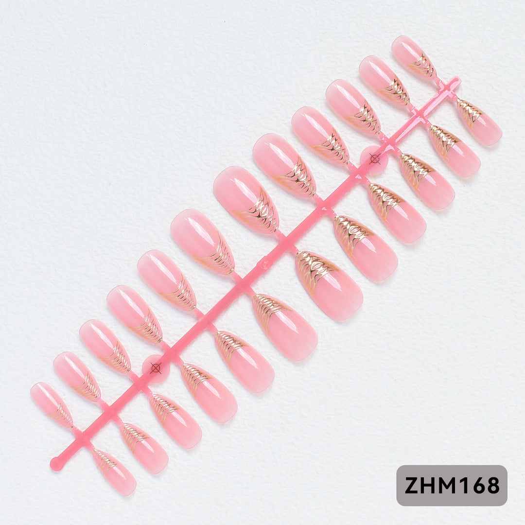 Elegant Press-On Nail Tips with Gold Detailing Stornfield