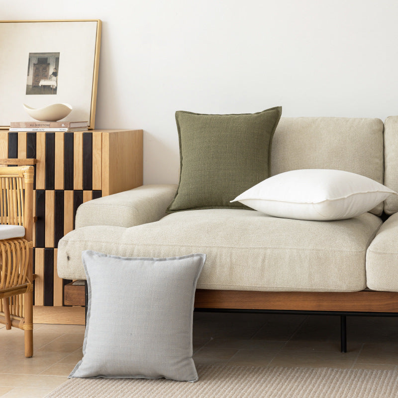 Square Natural Slub Linen Accent Cushion Cover with Welt Trim