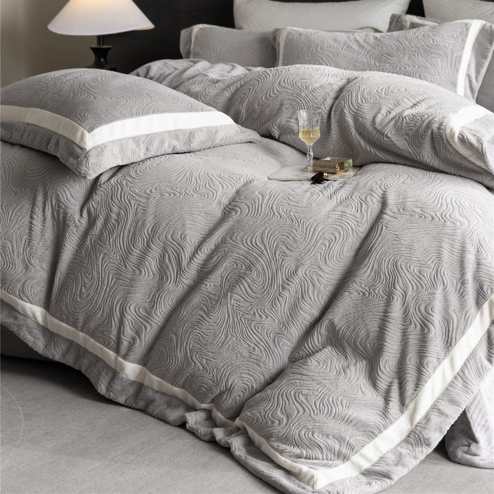 Embossed Swirl-Textured Duvet Cover Set with Contrast Border