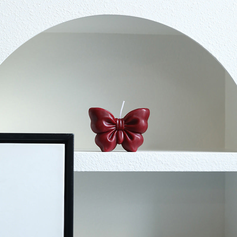 Sculpted Bow-Shaped Decorative Soy Wax Candle with Cotton Wick