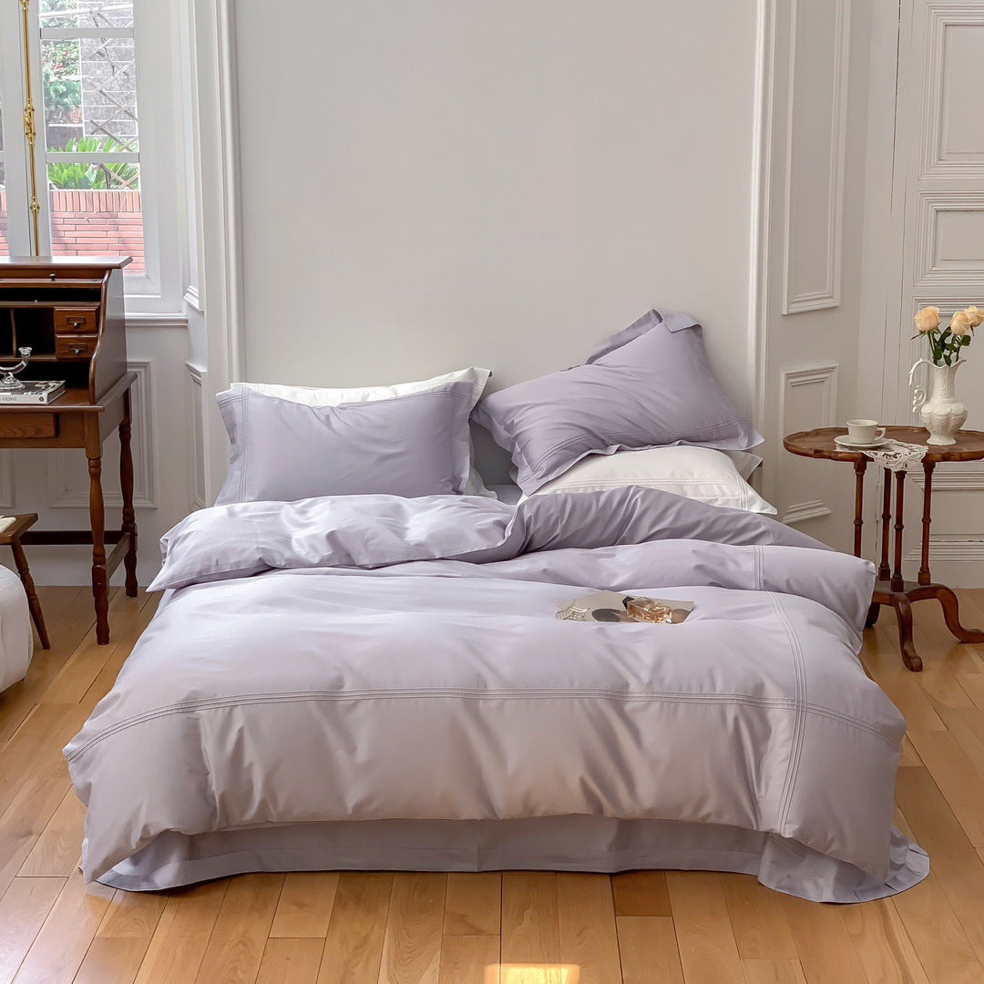 Luxurious bedding complete set made of cotton satin with hotel-style frill