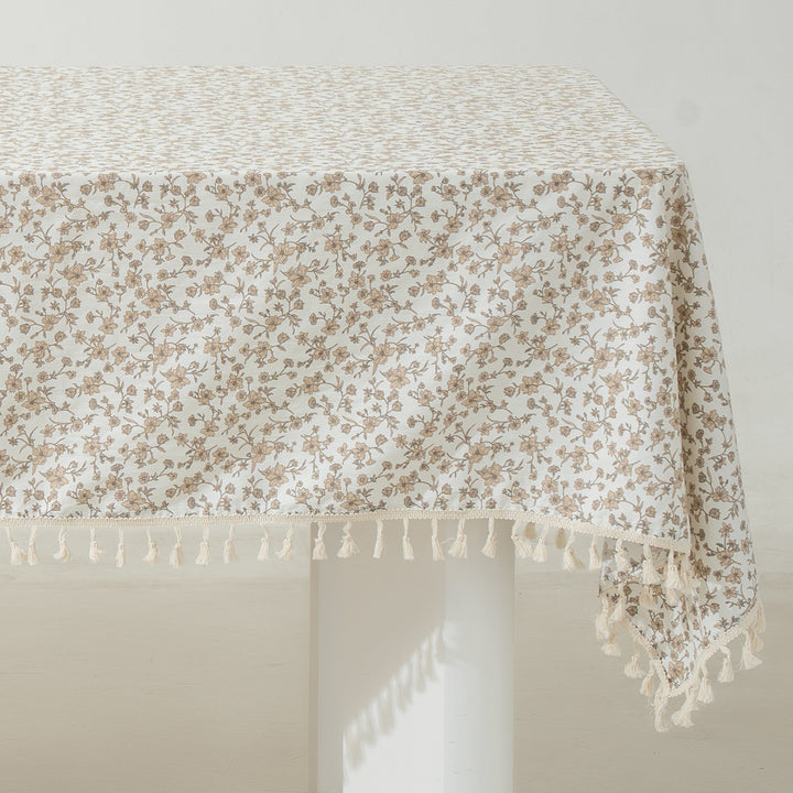 Rectangular tablecloth with floral Millefleurs print and cotton tassels Stornfield