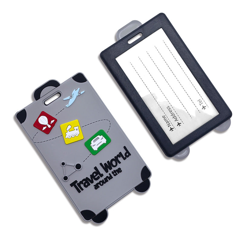 playful silicone luggage tag with clear ID window and embossed travel icons Stornfield
