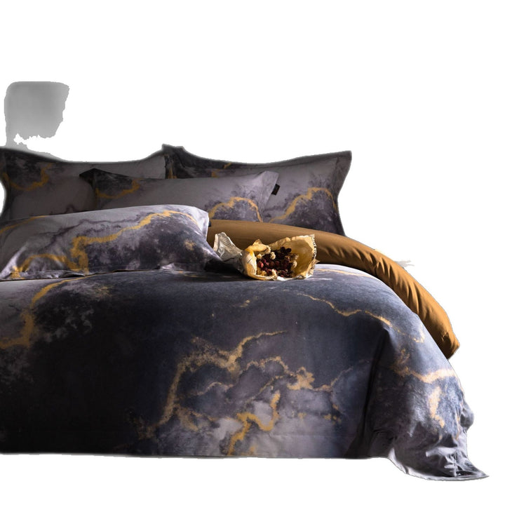Marble-Effect Cotton Sateen Duvet Cover Set with Pillow Shams and Hidden Zipper