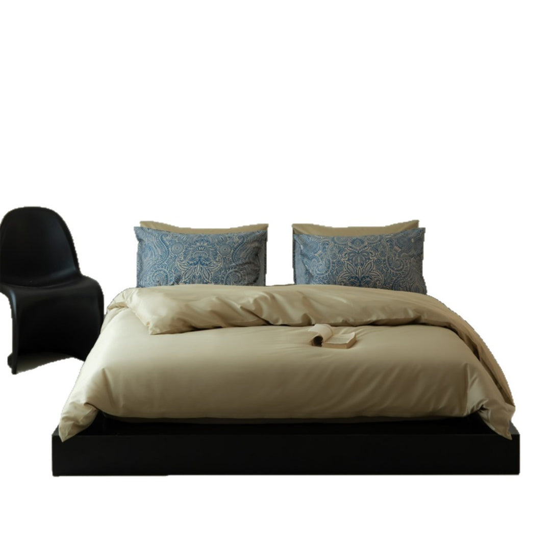 Solid Microfiber Duvet Cover Set with Paisley Accent Pillow Shams