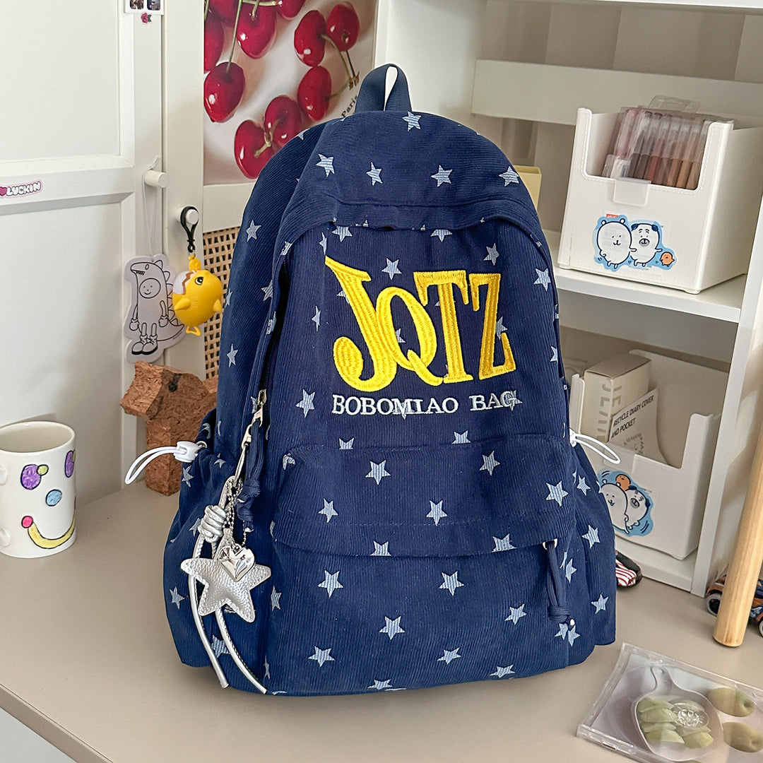 Stylish Star-Embellished Corduroy Backpack Stornfield