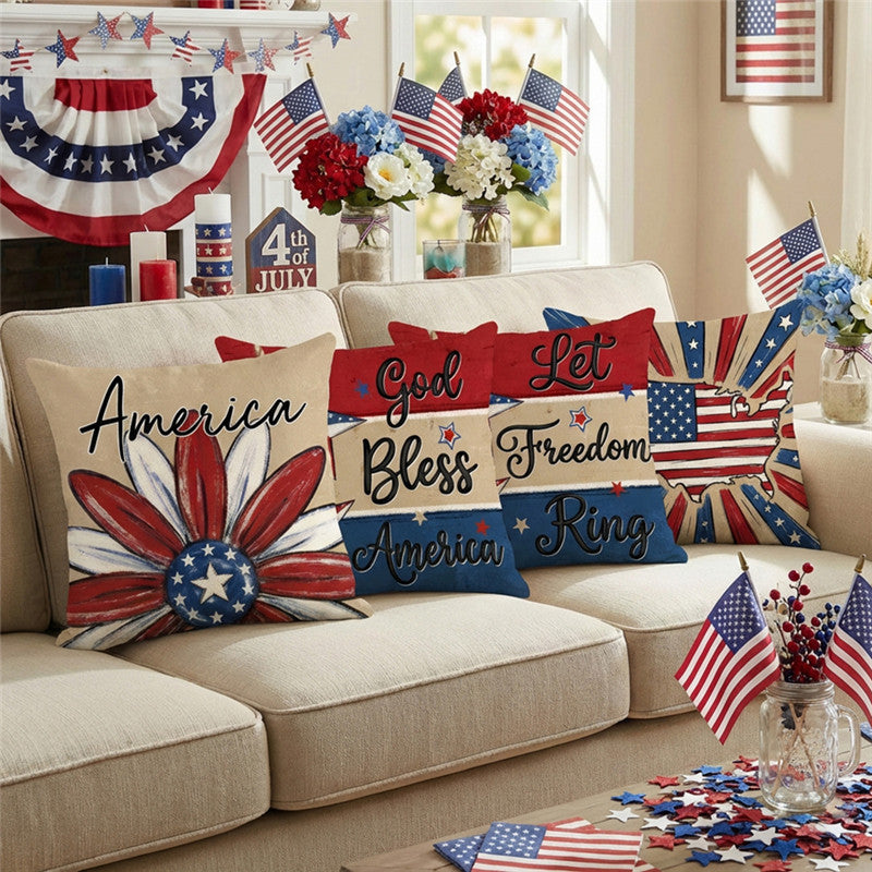 Patriotic Vintage Americana Canvas Throw Pillow Cover
