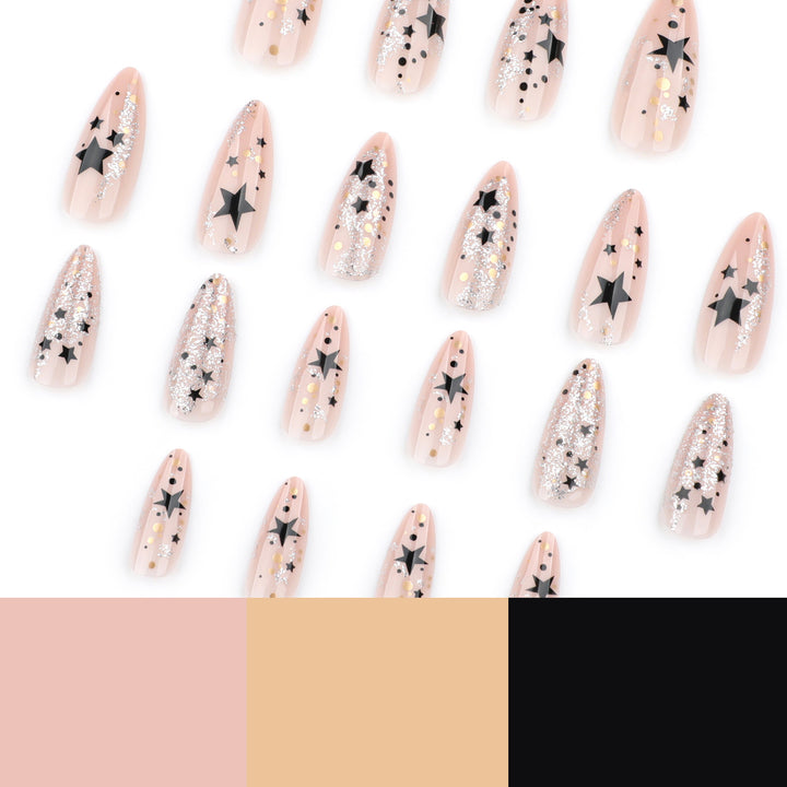 Artistic stiletto nails with glitter and star design Stornfield