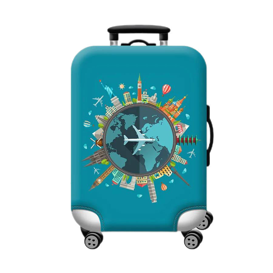 Unisex hard-shell cabin trolley with vintage travel illustration, 360° swivel wheels and telescopic handle Stornfield