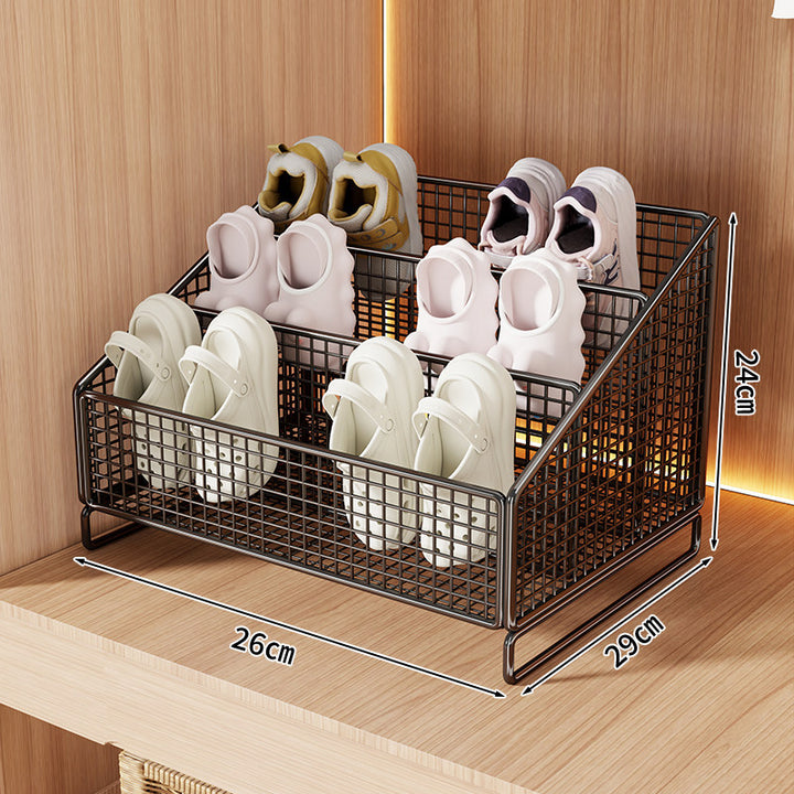 Compact Angled Tri-Level Mesh Slipper and Small Shoe Organizer Bin