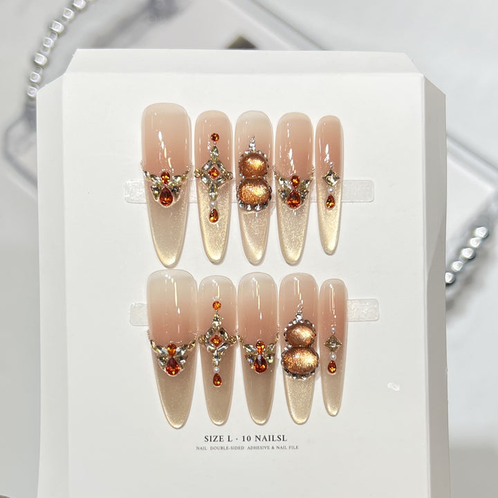 Artistic Press-On Nail Set with Elegant Floral Design Stornfield