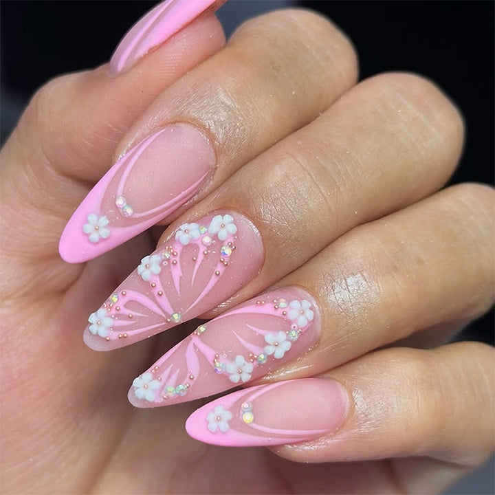 Decorative Press-On Nail Art Set with Gemstone and Floral Accents Stornfield