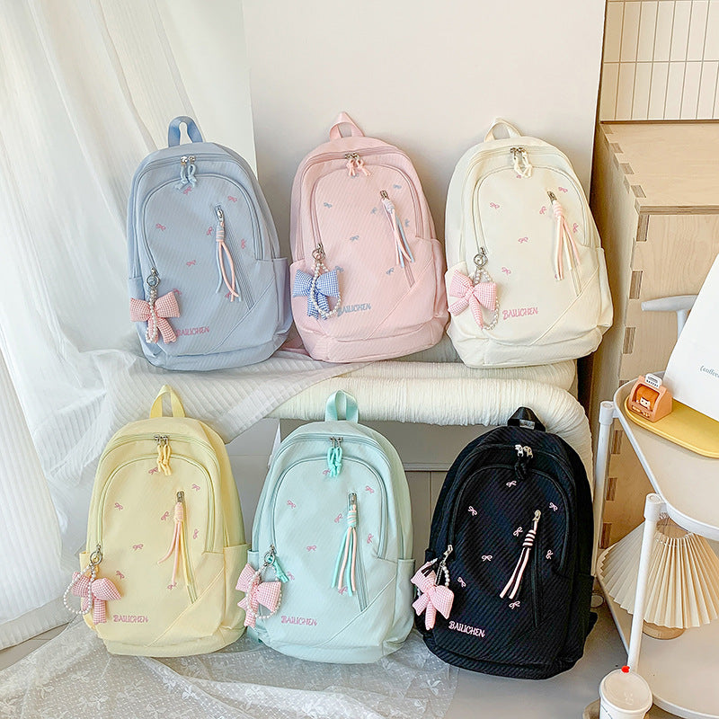 Stylish Embroidered Bow-Accent Casual Backpack Stornfield