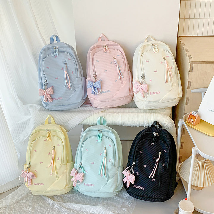 Stylish Embroidered Bow-Accent Casual Backpack Stornfield