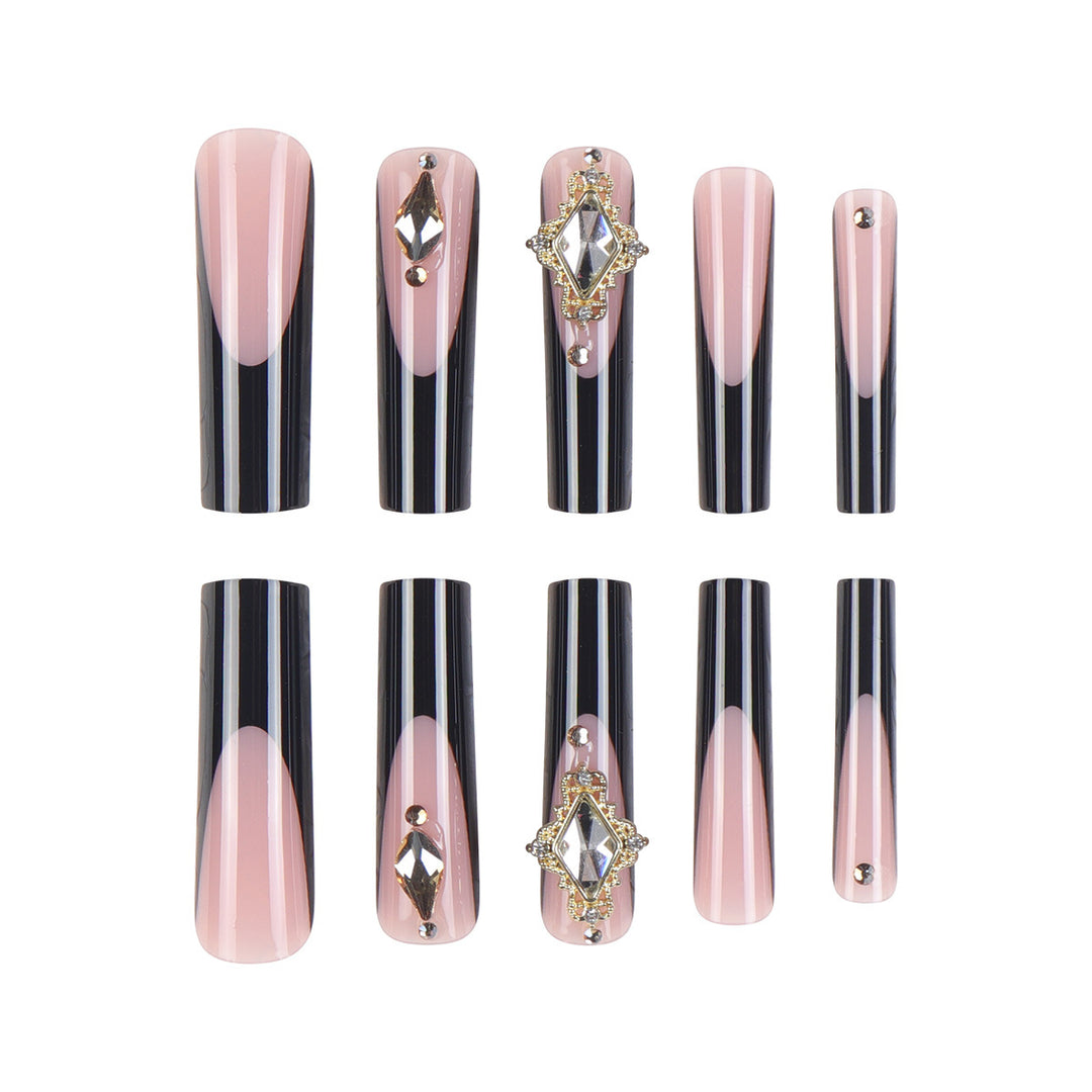 Elegant Stiletto Press-On Nail Extensions with Decorative Gems Stornfield