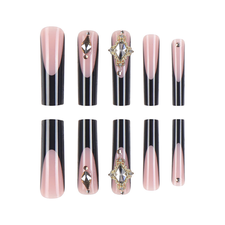 Elegant Stiletto Press-On Nail Extensions with Decorative Gems Stornfield
