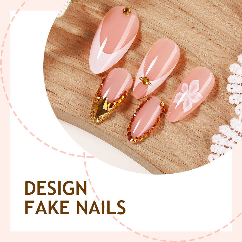 Artificial nail set with elegant flower and gold accents Stornfield